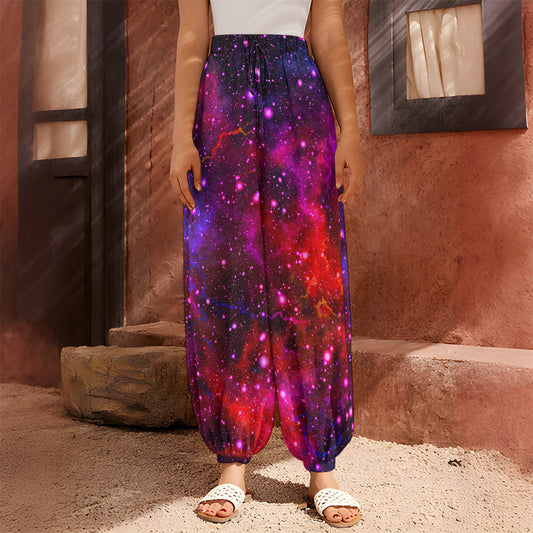 Purple Dark Galaxy Space Print Harem Pants