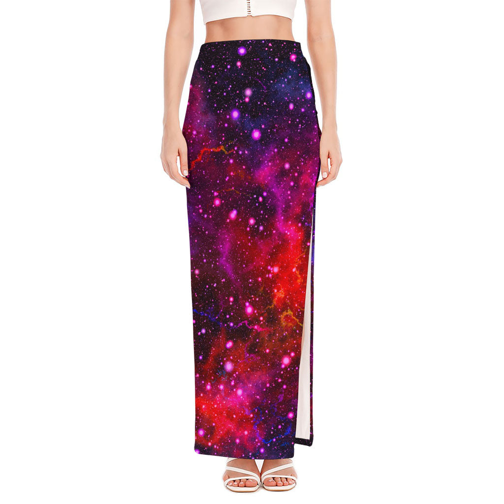 Purple Dark Galaxy Space Print High Slit Maxi Skirt