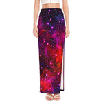 Purple Dark Galaxy Space Print High Slit Maxi Skirt