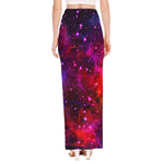 Purple Dark Galaxy Space Print High Slit Maxi Skirt