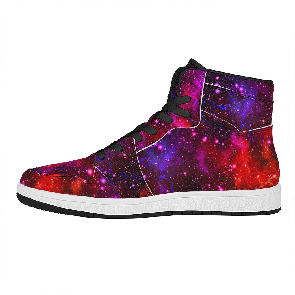 Purple Dark Galaxy Space Print High Top Leather Sneakers