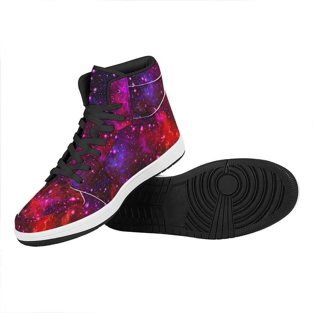 Purple Dark Galaxy Space Print High Top Leather Sneakers