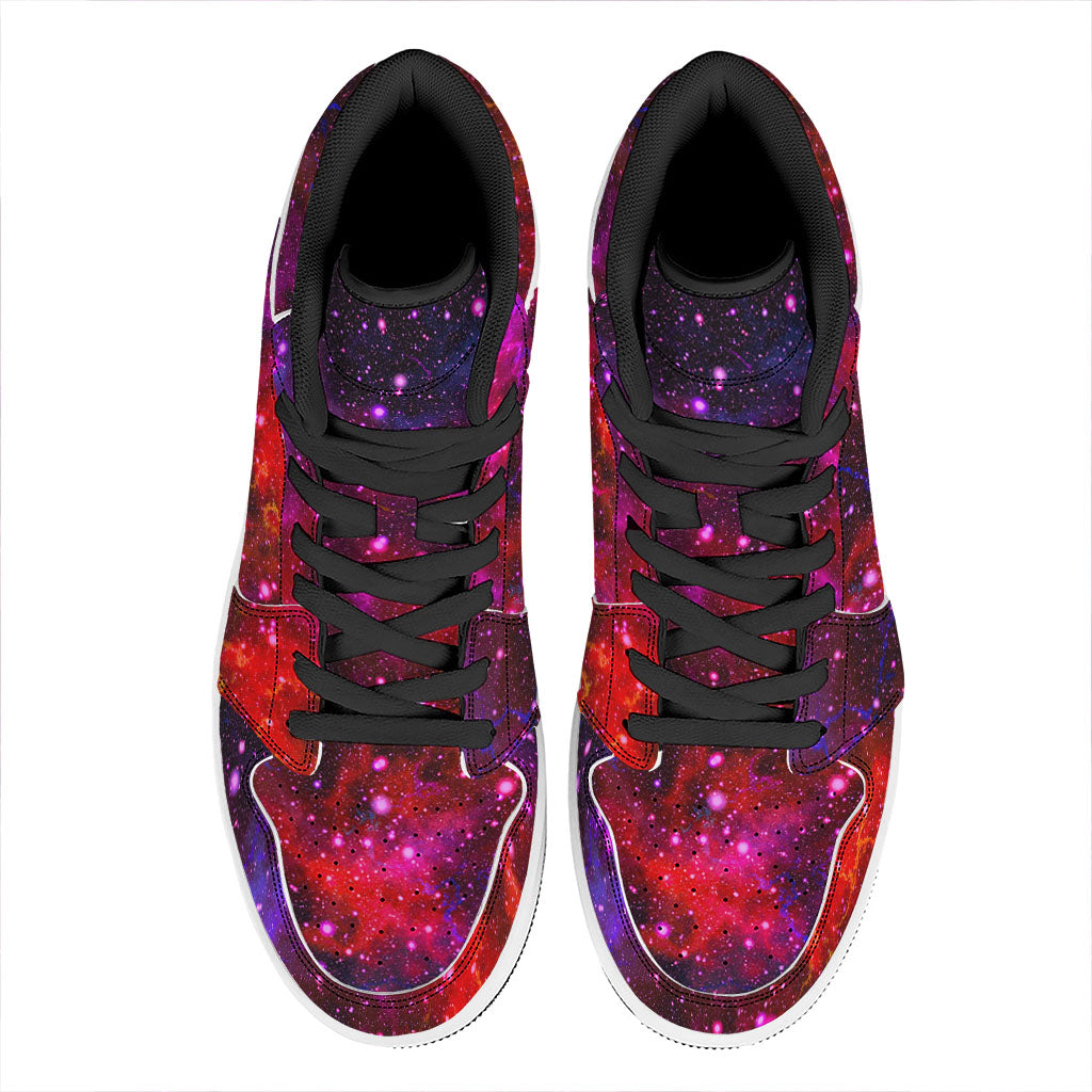 Purple Dark Galaxy Space Print High Top Leather Sneakers