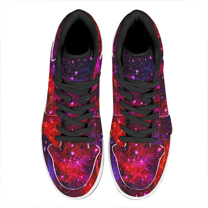 Purple Dark Galaxy Space Print High Top Leather Sneakers