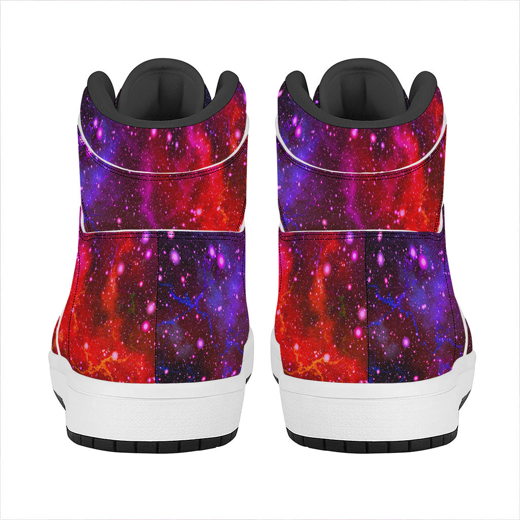 Purple Dark Galaxy Space Print High Top Leather Sneakers