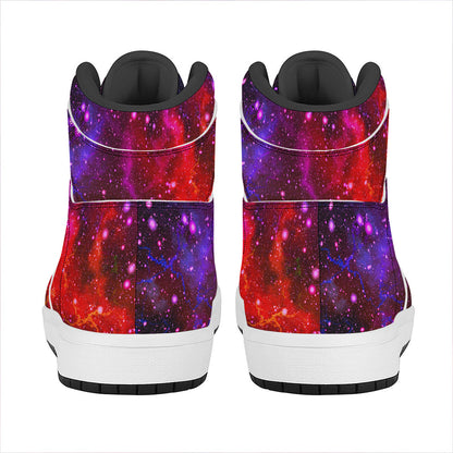 Purple Dark Galaxy Space Print High Top Leather Sneakers