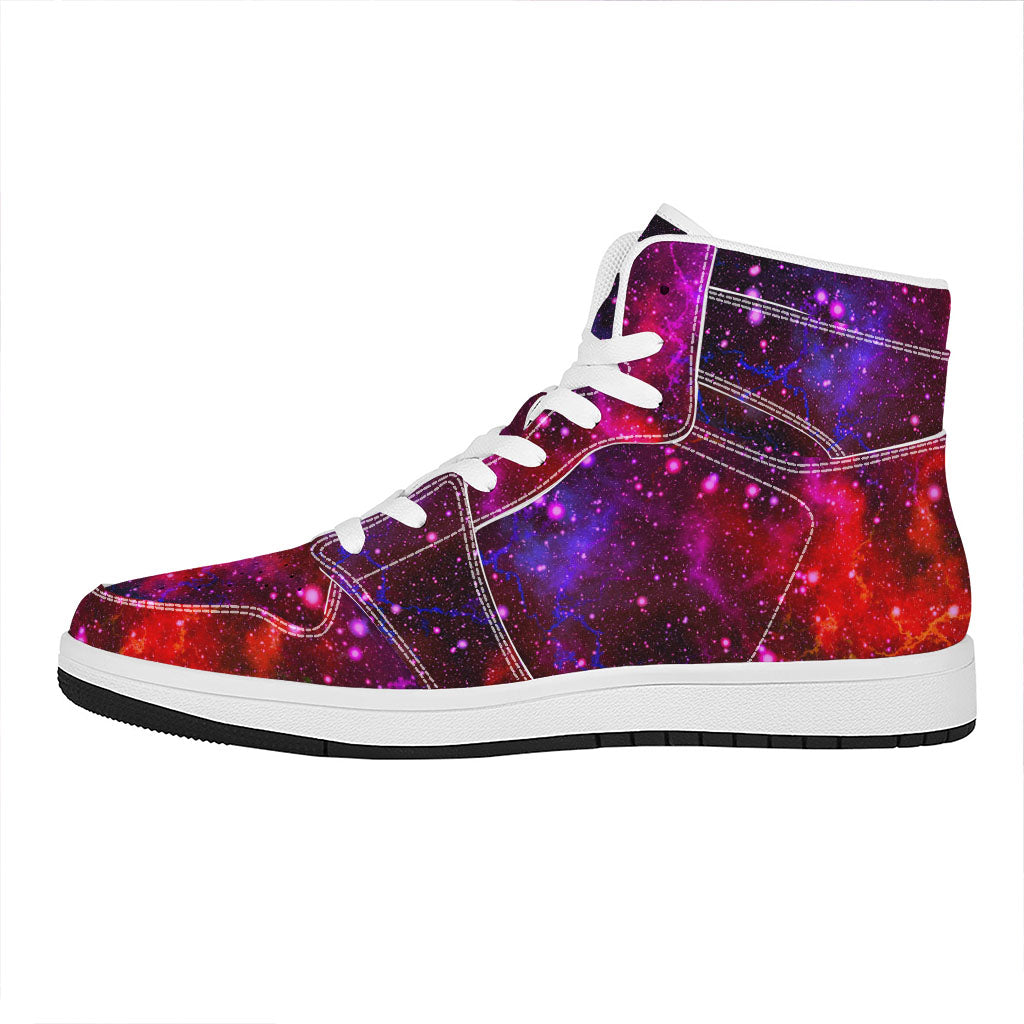 Purple Dark Galaxy Space Print High Top Leather Sneakers