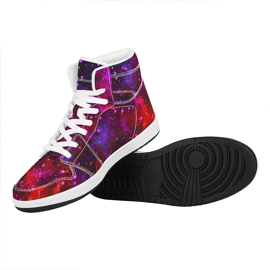 Purple Dark Galaxy Space Print High Top Leather Sneakers