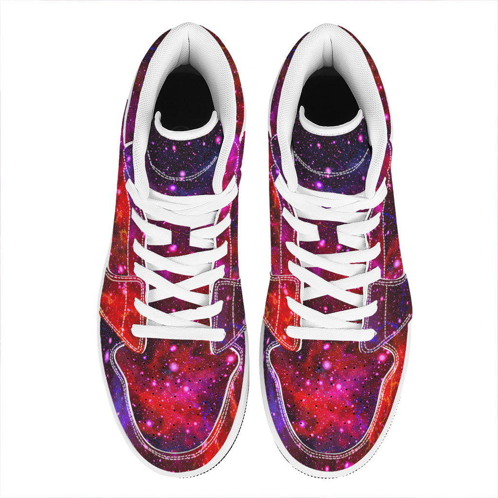 Purple Dark Galaxy Space Print High Top Leather Sneakers