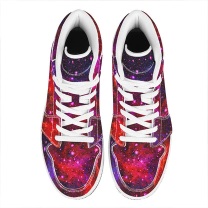 Purple Dark Galaxy Space Print High Top Leather Sneakers