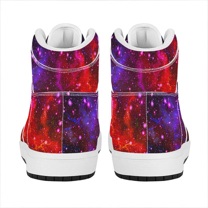 Purple Dark Galaxy Space Print High Top Leather Sneakers