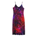 Purple Dark Galaxy Space Print Jersey Midi Cami Dress