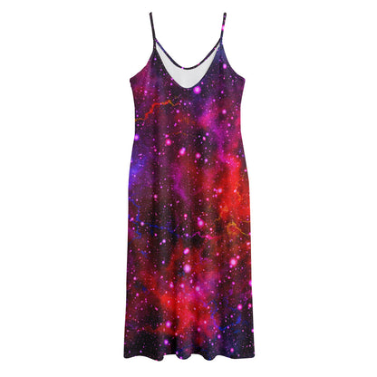 Purple Dark Galaxy Space Print Jersey Midi Cami Dress