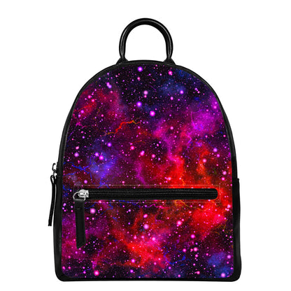 Purple Dark Galaxy Space Print Leather Backpack