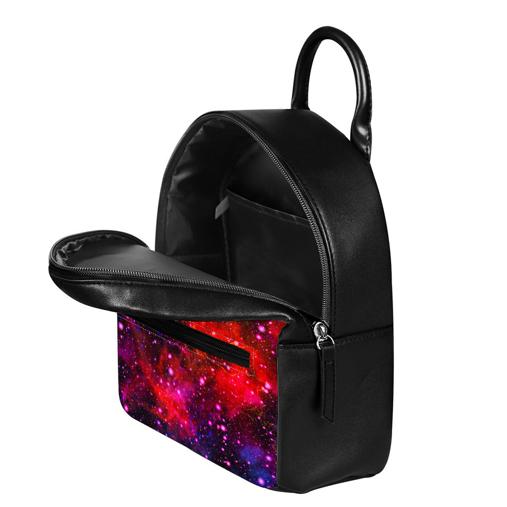Purple Dark Galaxy Space Print Leather Backpack