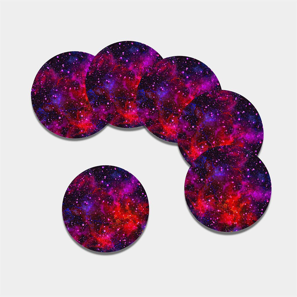 Purple Dark Galaxy Space Print Leather Coaster Set