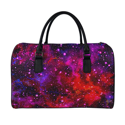 Purple Dark Galaxy Space Print Leather Duffle Bag