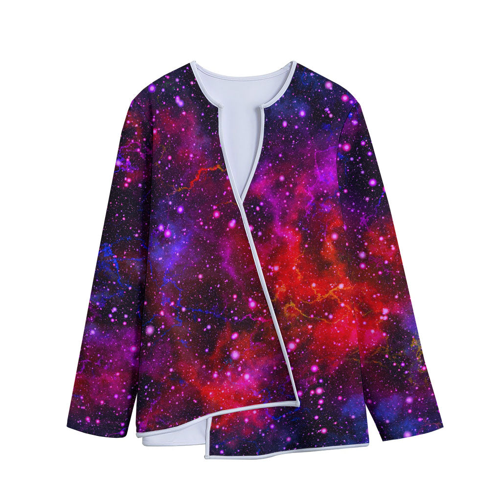 Purple Dark Galaxy Space Print Long Sleeve Short Coat