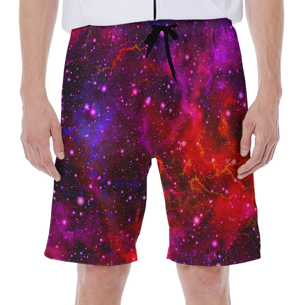 Purple Dark Galaxy Space Print Men's Beach Shorts