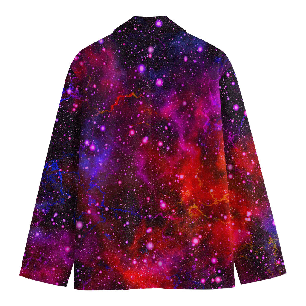 Purple Dark Galaxy Space Print Men's Cotton Blazer