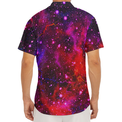 Purple Dark Galaxy Space Print Men's Deep V-Neck Shirt