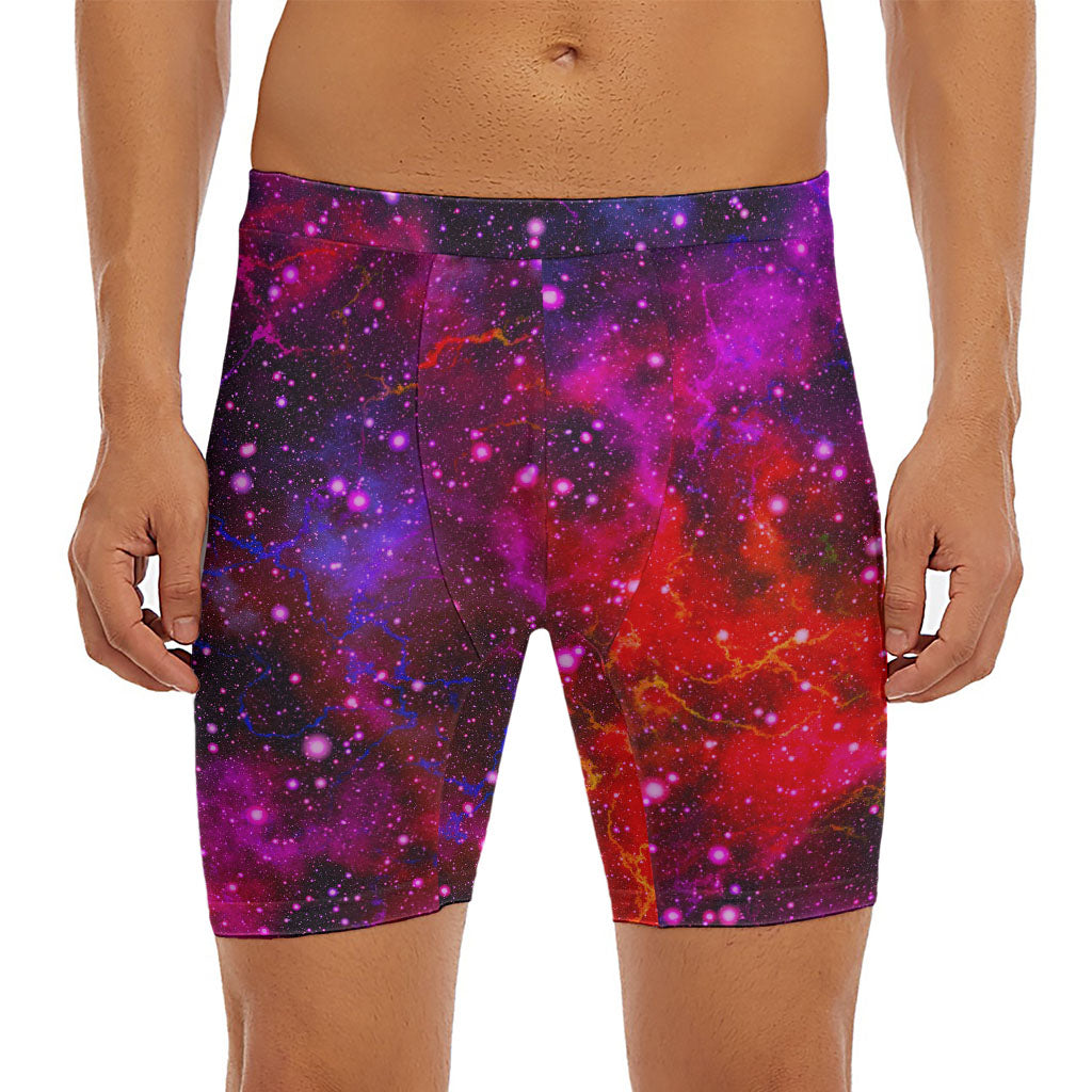 Purple Dark Galaxy Space Print Men's Long Boxer Briefs