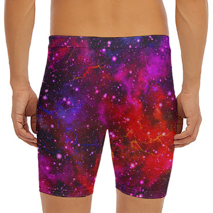 Purple Dark Galaxy Space Print Men's Long Boxer Briefs