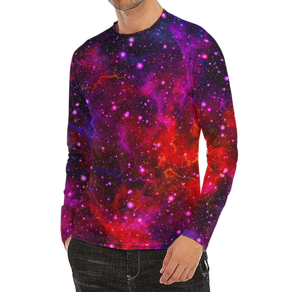 Purple Dark Galaxy Space Print Men's Long Sleeve Rash Guard