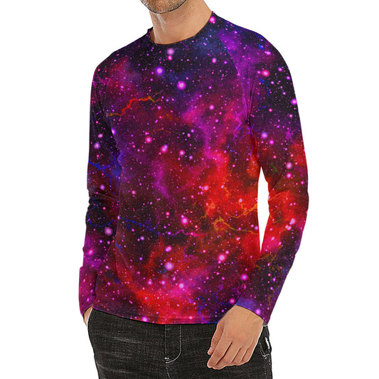 Purple Dark Galaxy Space Print Men's Long Sleeve Rash Guard