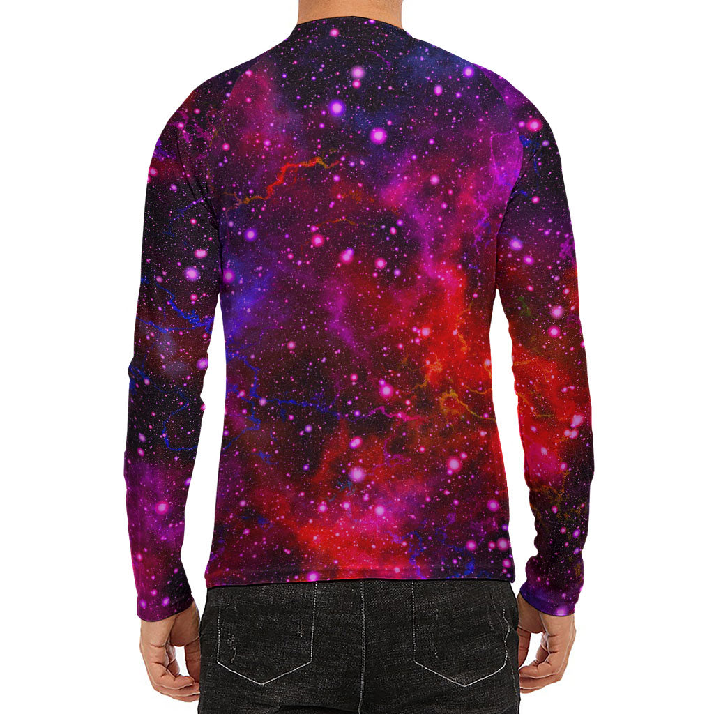 Purple Dark Galaxy Space Print Men's Long Sleeve Rash Guard