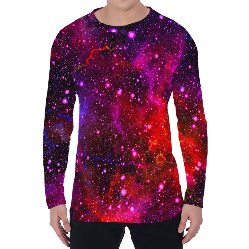 Purple Dark Galaxy Space Print Men's Long Sleeve T-Shirt