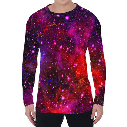 Purple Dark Galaxy Space Print Men's Long Sleeve T-Shirt