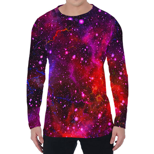 Purple Dark Galaxy Space Print Men's Long Sleeve T-Shirt