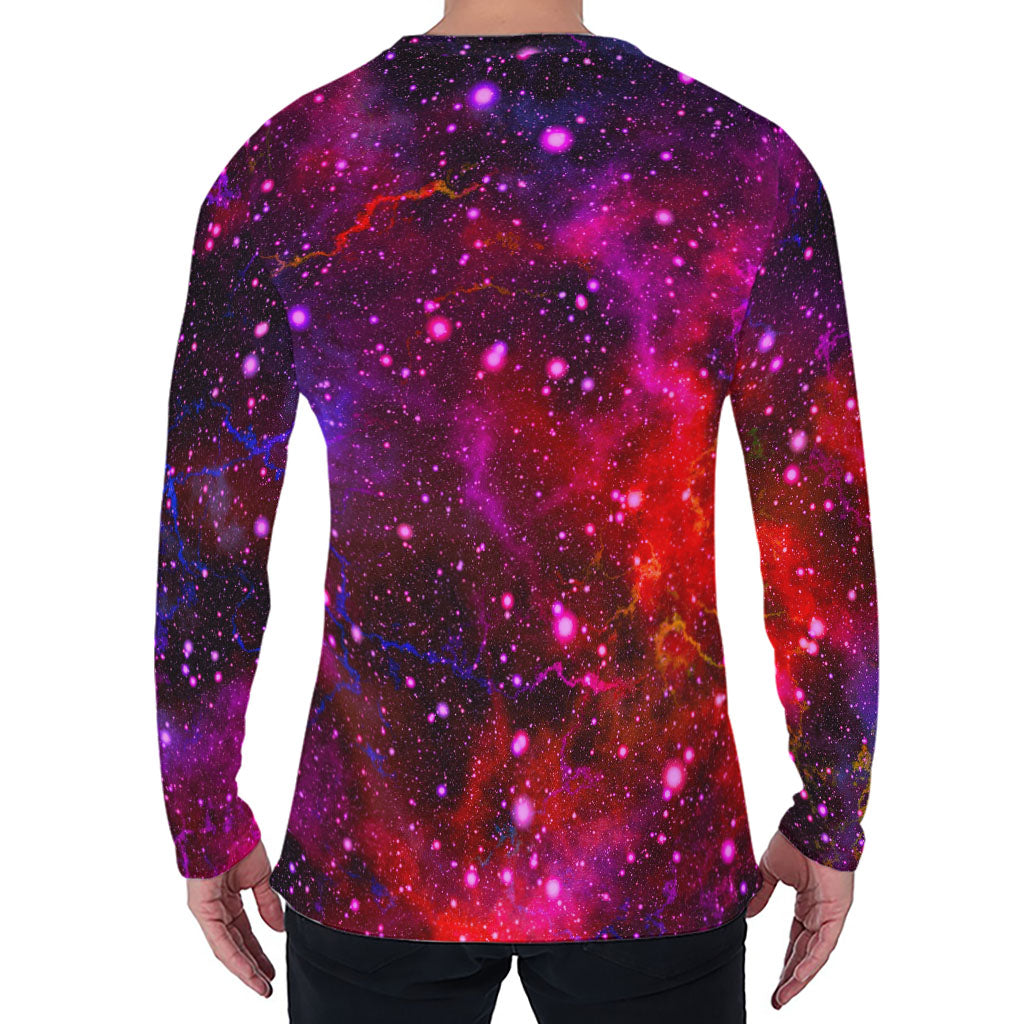 Purple Dark Galaxy Space Print Men's Long Sleeve T-Shirt