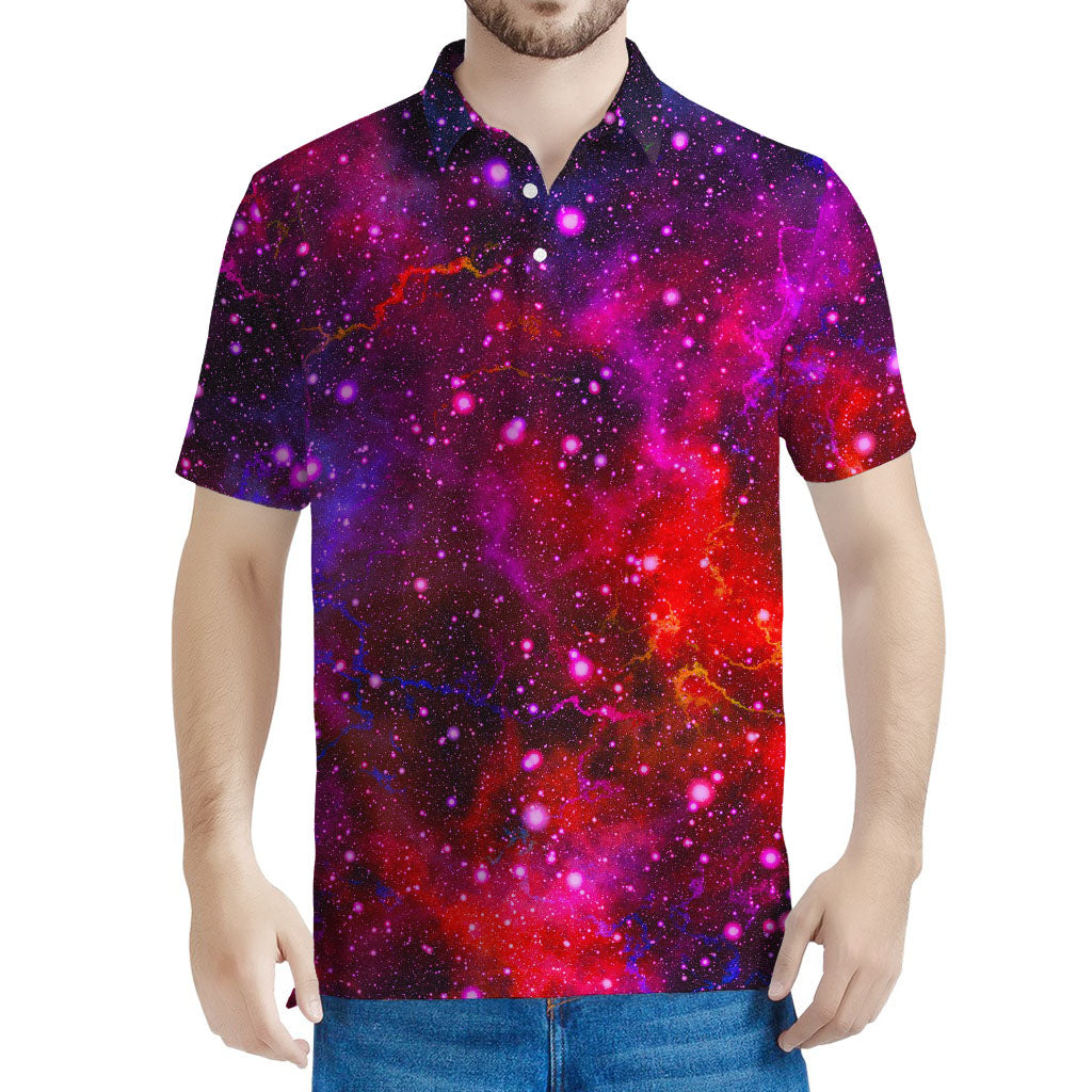 Purple Dark Galaxy Space Print Men's Polo Shirt