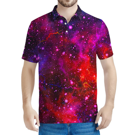 Purple Dark Galaxy Space Print Men's Polo Shirt