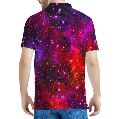 Purple Dark Galaxy Space Print Men's Polo Shirt