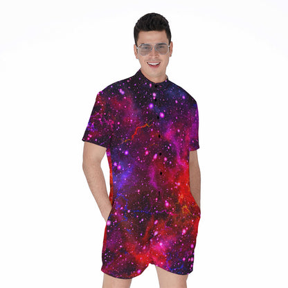 Purple Dark Galaxy Space Print Men's Rompers
