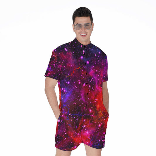 Purple Dark Galaxy Space Print Men's Rompers