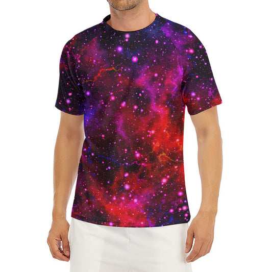 Purple Dark Galaxy Space Print Men's Short Sleeve Rash Guard