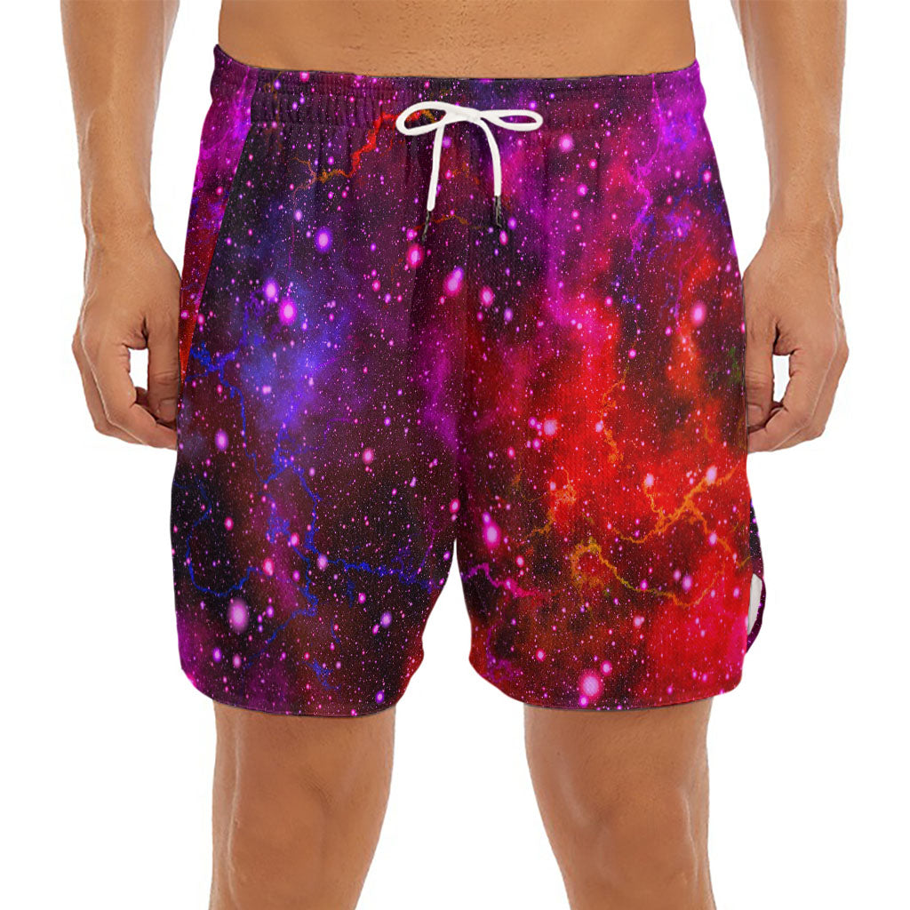 Purple Dark Galaxy Space Print Men's Split Running Shorts