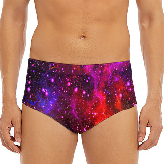 Purple Dark Galaxy Space Print Men's Triangle Swim Briefs