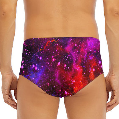 Purple Dark Galaxy Space Print Men's Triangle Swim Briefs