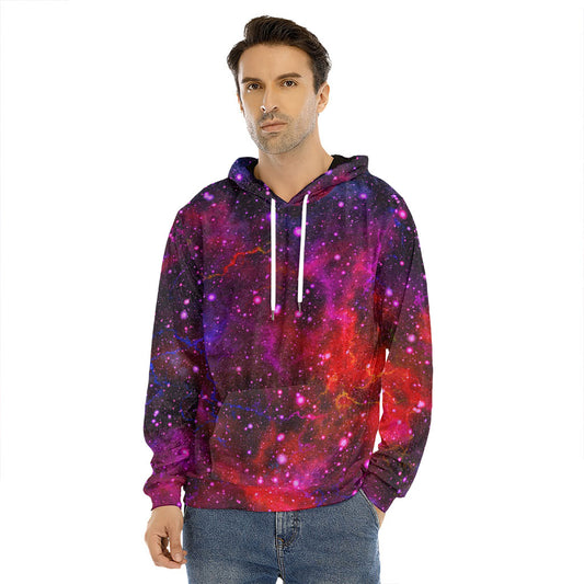 Purple Dark Galaxy Space Print Men's Velvet Pullover Hoodie