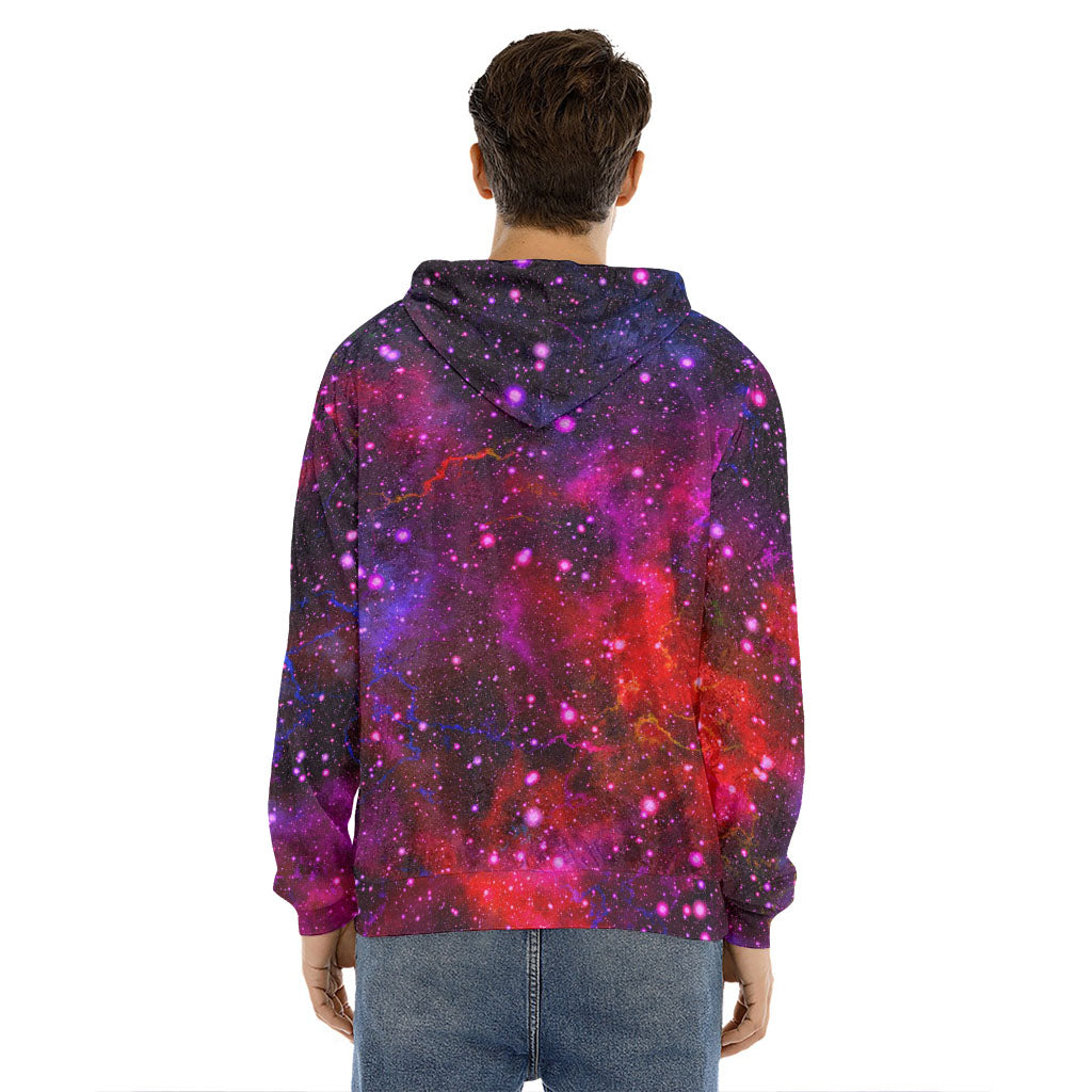 Purple Dark Galaxy Space Print Men's Velvet Pullover Hoodie