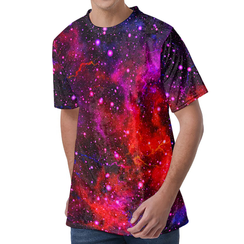 Purple Dark Galaxy Space Print Men's Velvet T-Shirt
