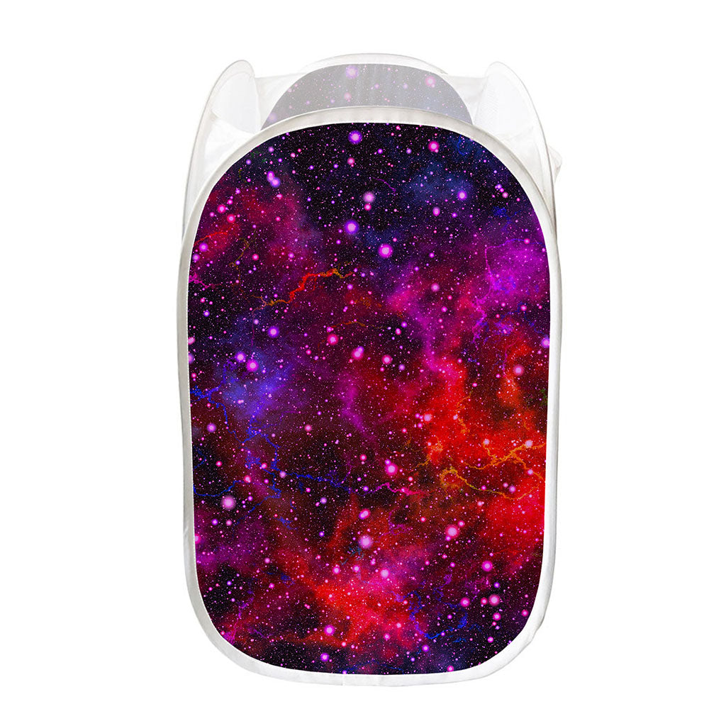 Purple Dark Galaxy Space Print Mesh Laundry Hamper