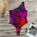 Purple Dark Galaxy Space Print One Shoulder Bodysuit