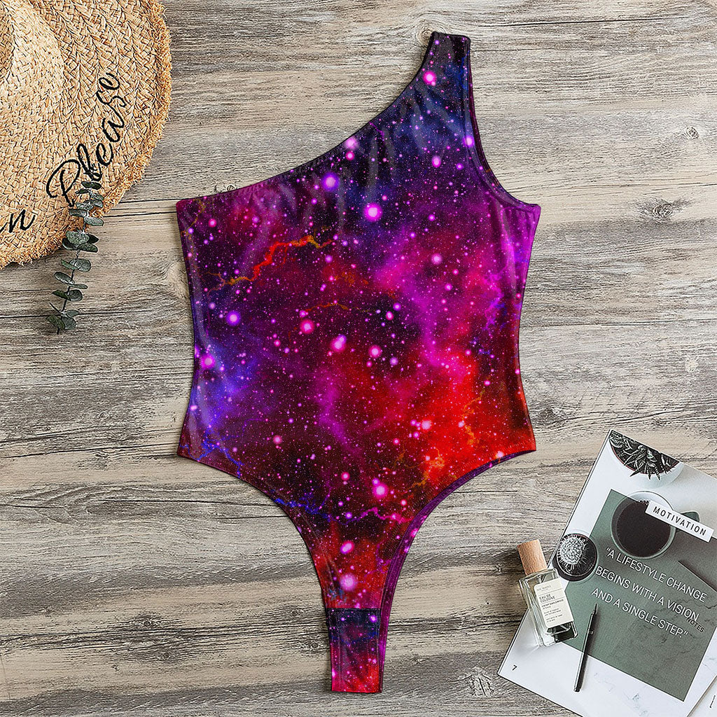 Purple Dark Galaxy Space Print One Shoulder Bodysuit
