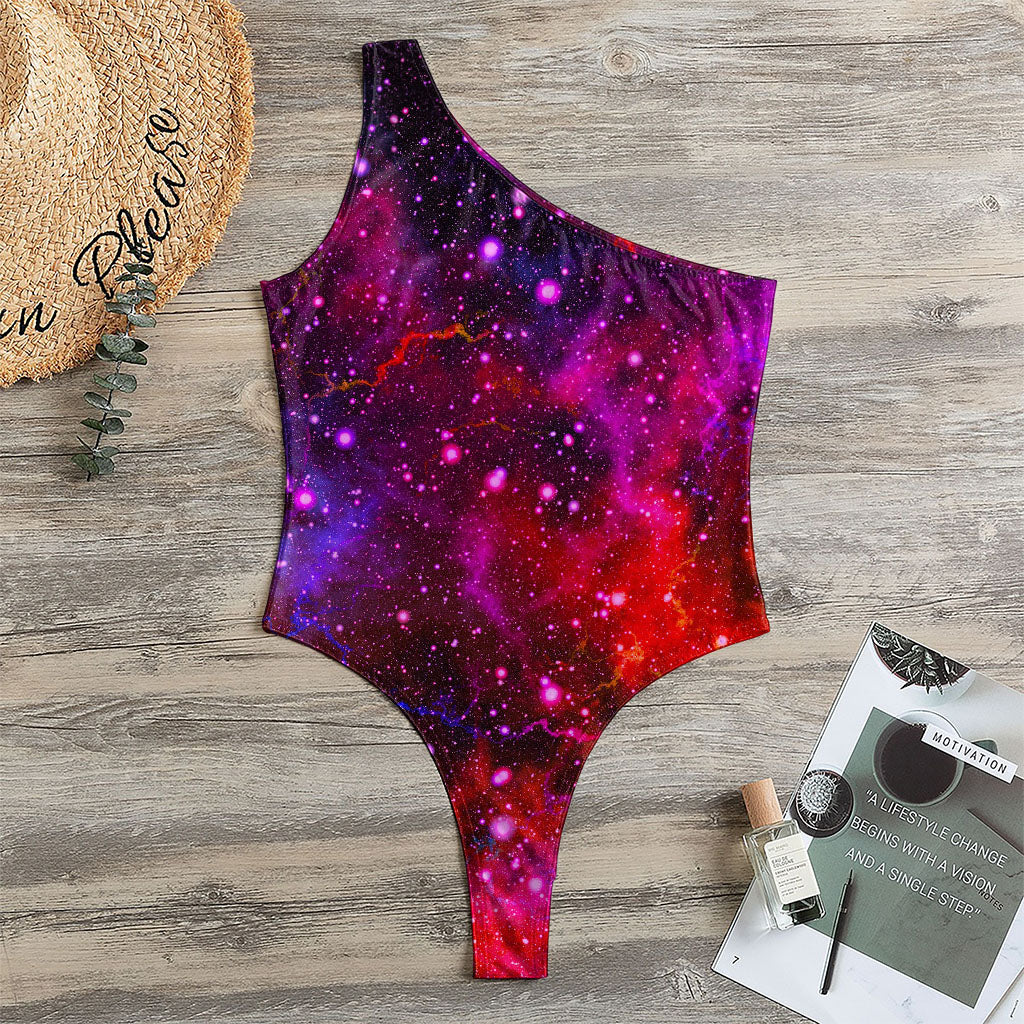 Purple Dark Galaxy Space Print One Shoulder Bodysuit